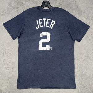 Majestic Threads New York Yankees Derek Jeter Men's L Gray #2 Tri-Blend 2-Sided